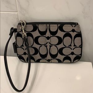 Coach Gray & Black Fabric Mini Wristlet
